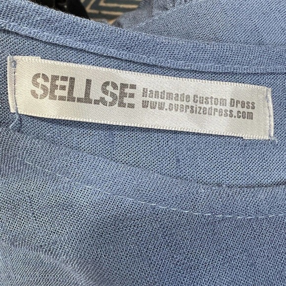 Sellse Blue Linen Oversized Maxi Dress Size S  M Lagenlook Pleated - Picture 6 of 14